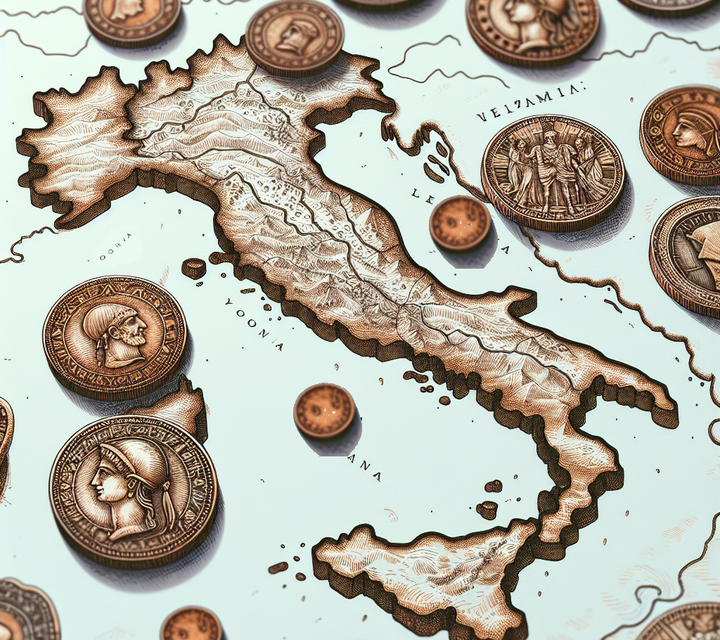 Bild der Karte Italiens mit Münzen