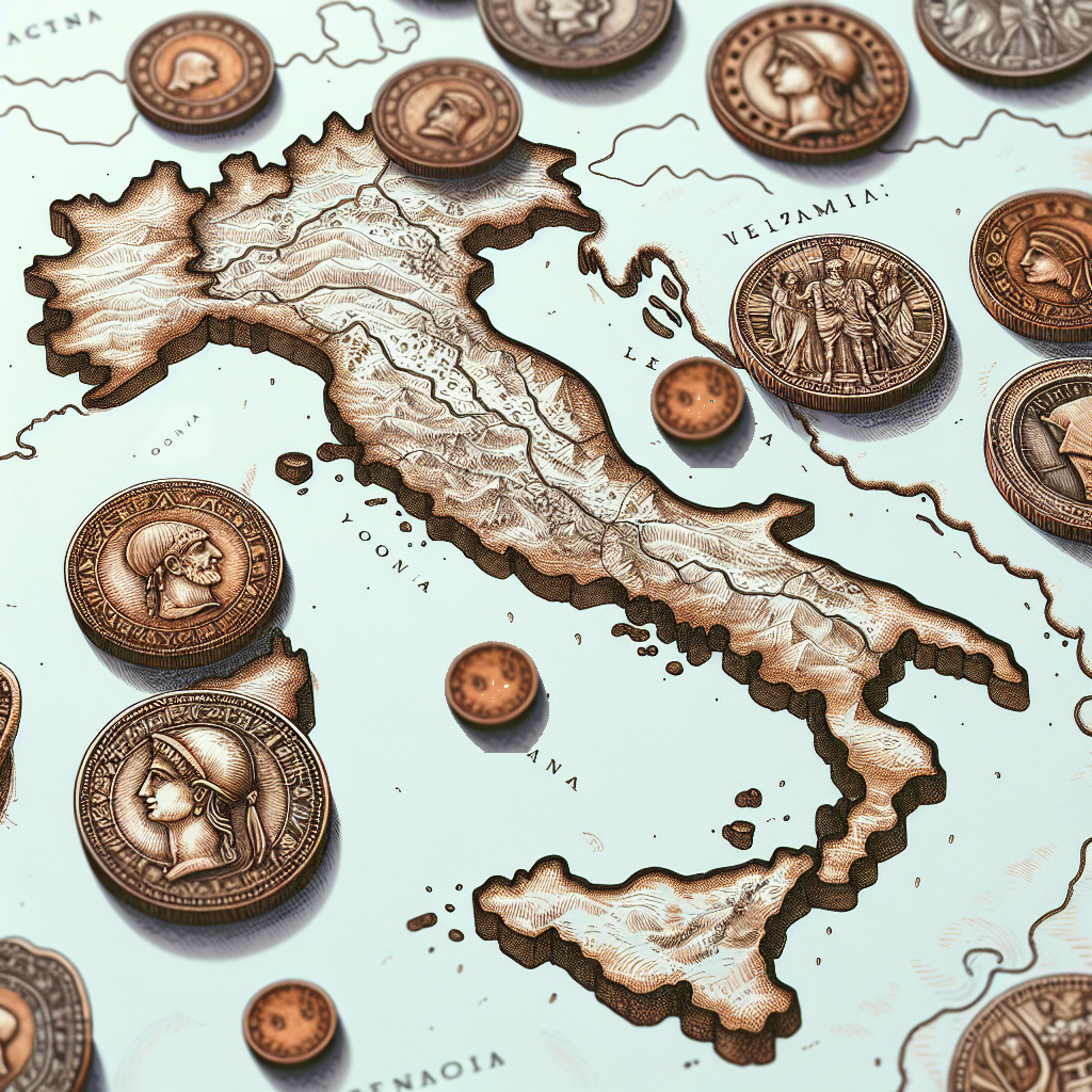 Bild der Karte Italiens mit Münzen